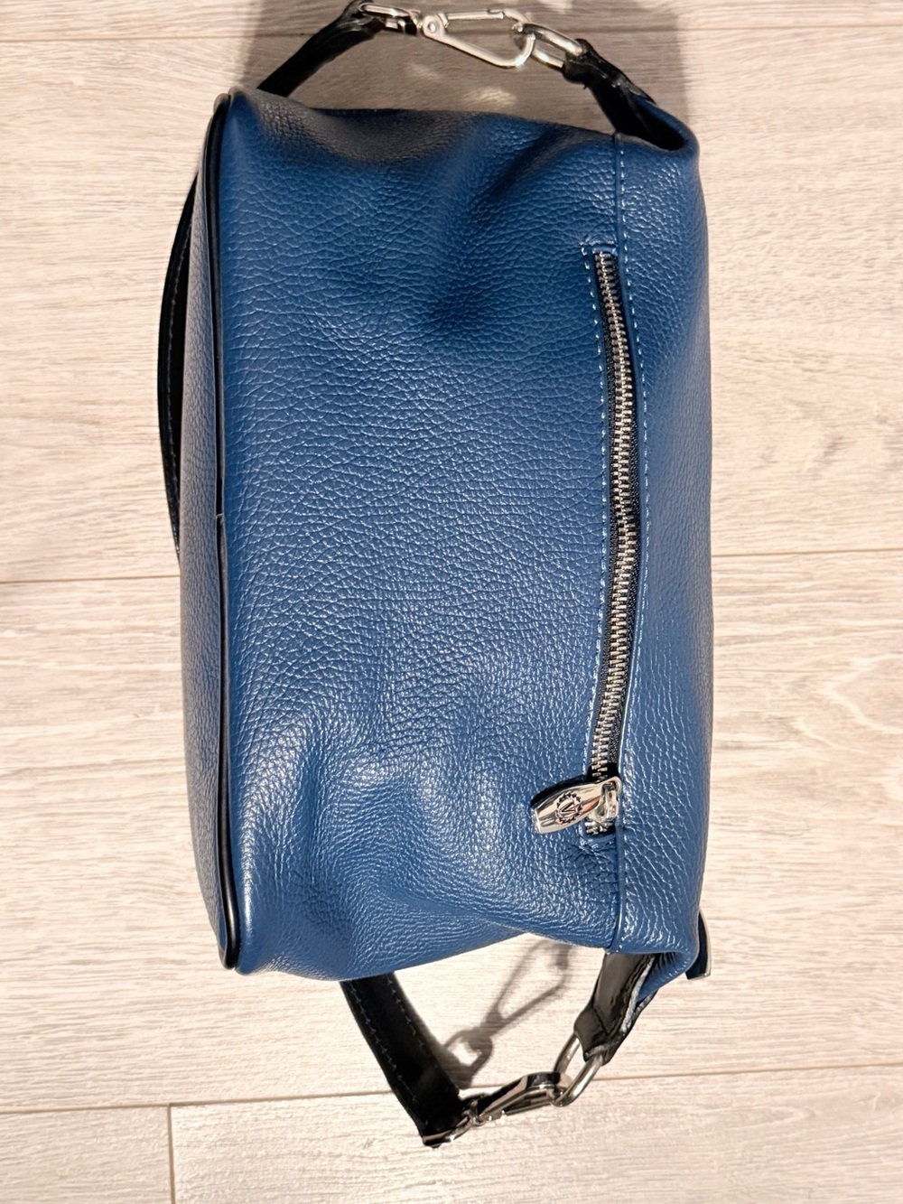 Valentina Navy Blue Pebbled Leather Crossbody with Black Strap - Picture 8 of 10
